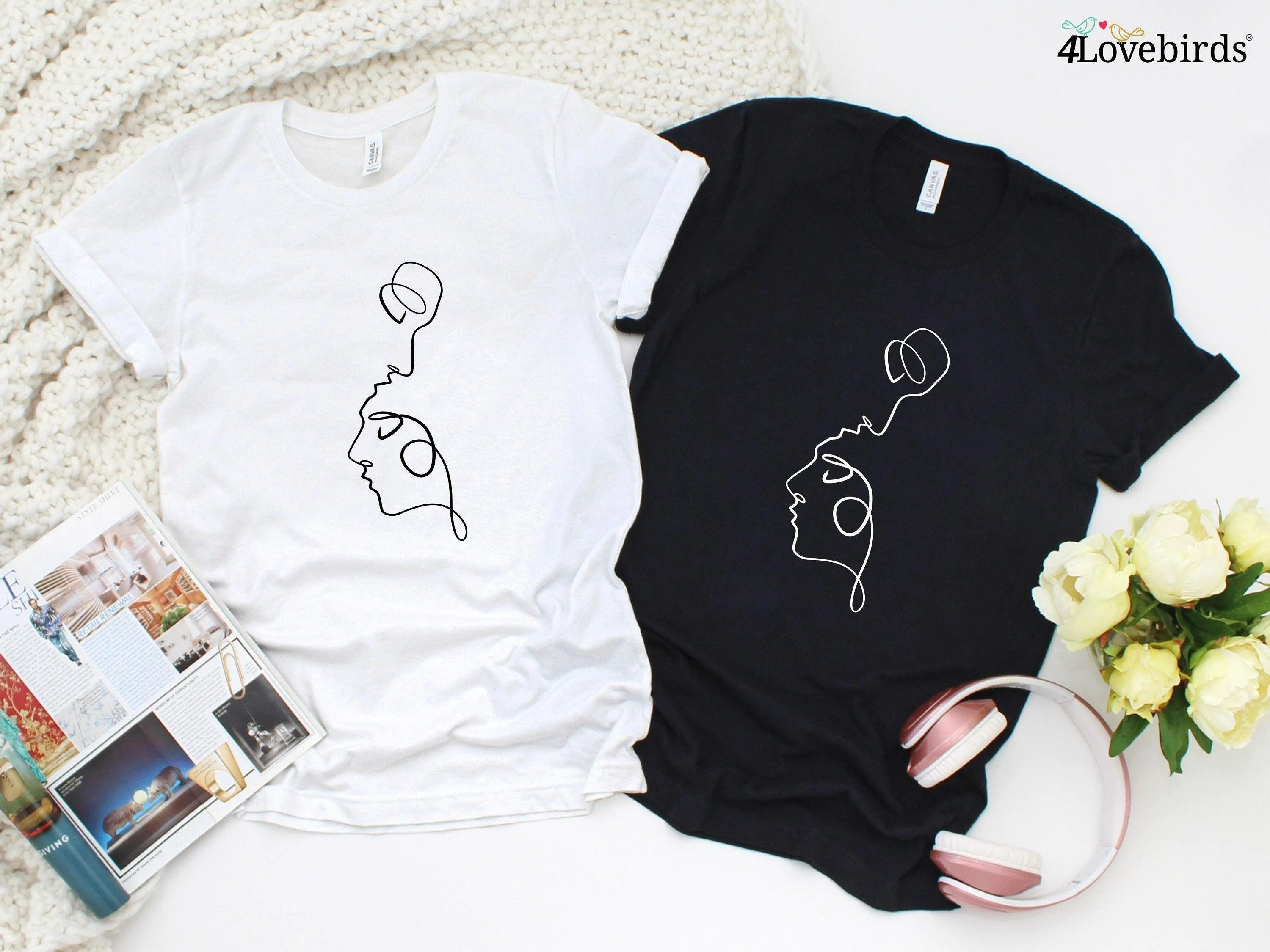 Abstract Face Hoodie, Lovers T-shirt, Gift for Couples, Valentine Sweatshirt, Boyfriend / Girlfriend Longsleeve, Cute basic Tshirt