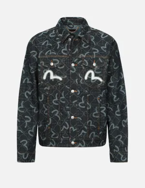 Allover Seagull and Kamon Jacquard Relax Fit Denim Jacket