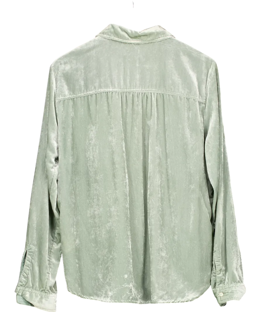 Anthropologie Maeve Green Velvet Button Down Blouse UK 16