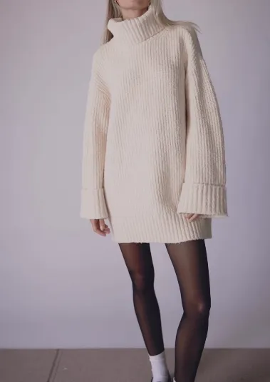 Beige Turtleneck Cozy Sweater