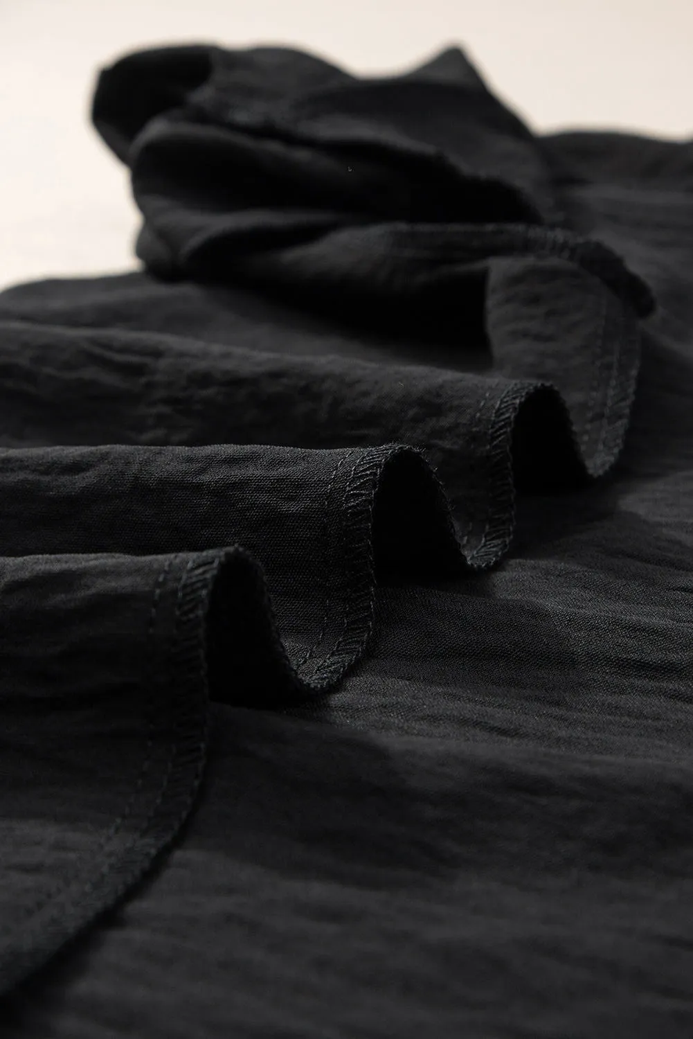 Black Solid Color V Neck Ruffle Short Sleeve Blouse - Elegant Look