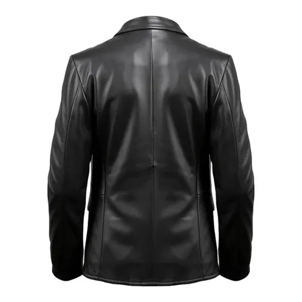 Black Stylish Button Closure Blazer Leather Coat