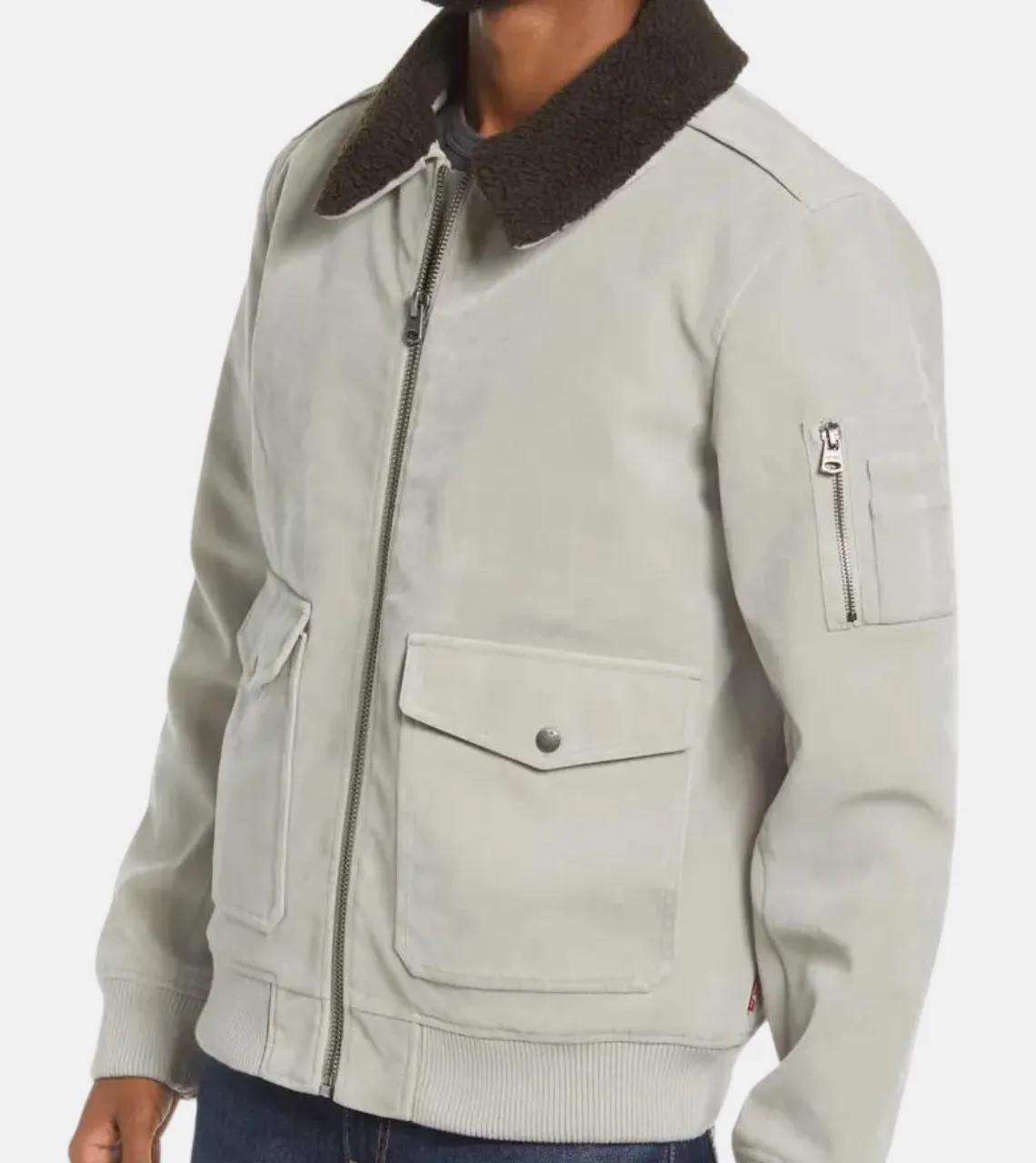 Blaire Men's Ivory Suede Leather Aviator Jacket