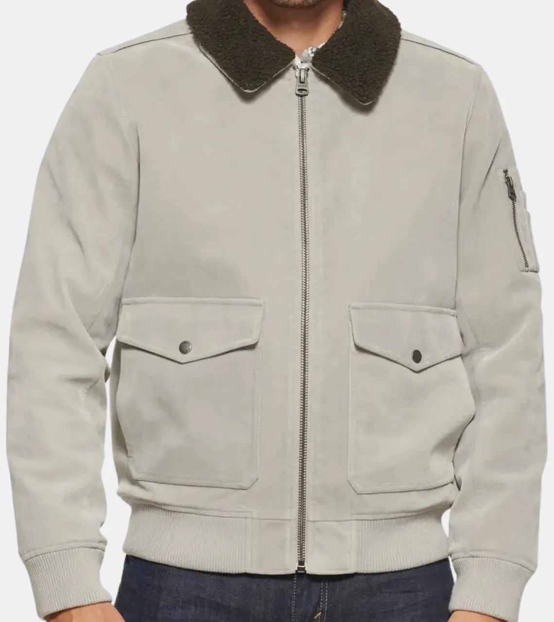 Blaire Men's Ivory Suede Leather Aviator Jacket