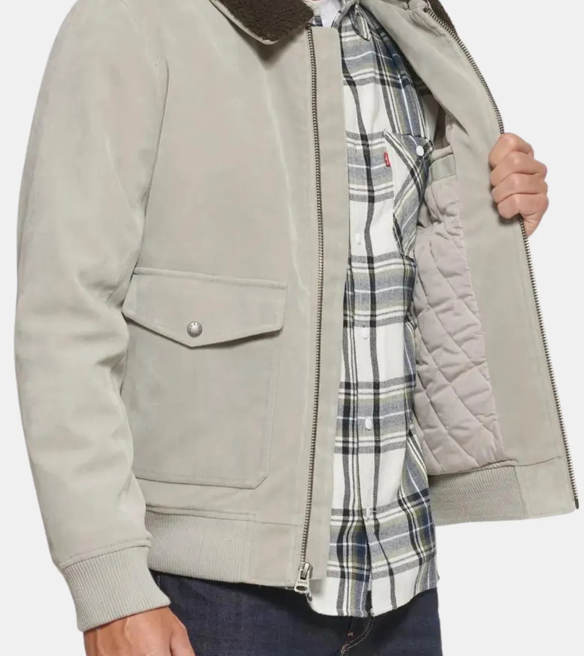 Blaire Men's Ivory Suede Leather Aviator Jacket