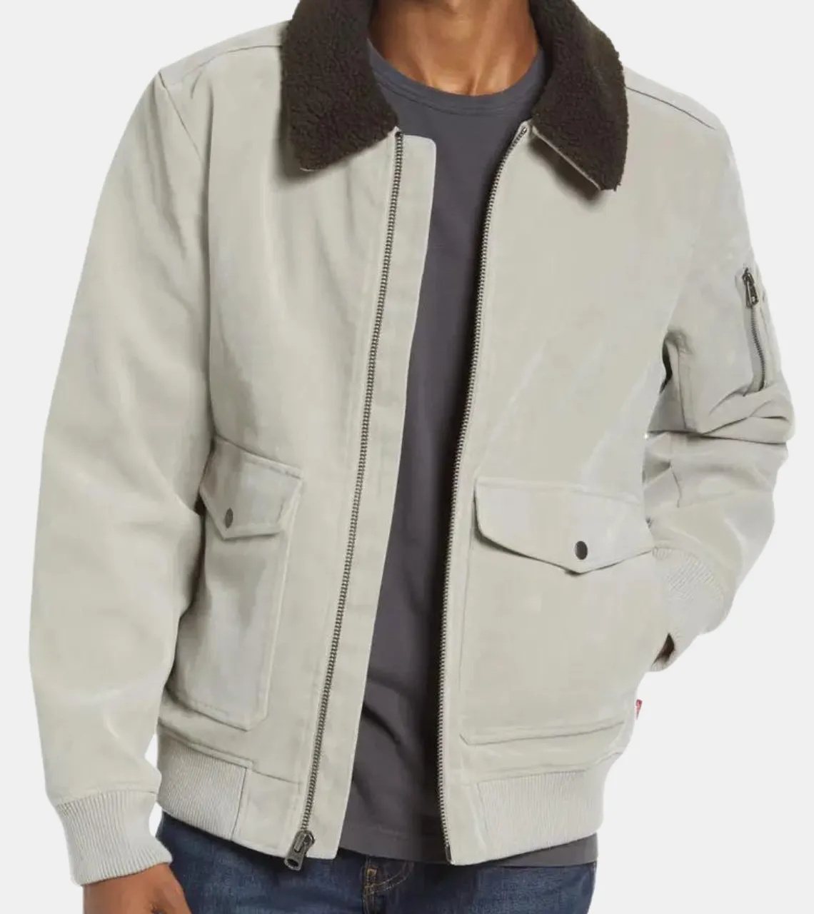 Blaire Men's Ivory Suede Leather Aviator Jacket