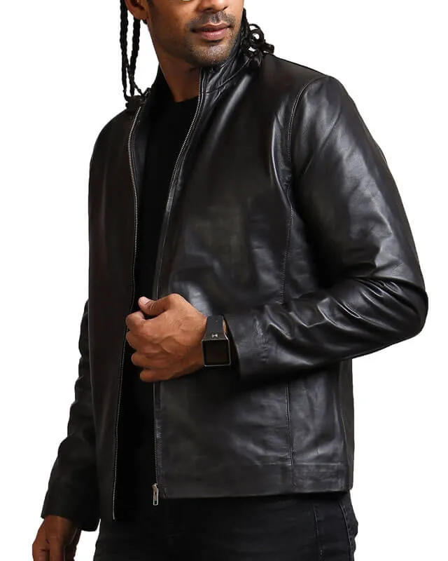 Casual Classic Black Leather Jacket