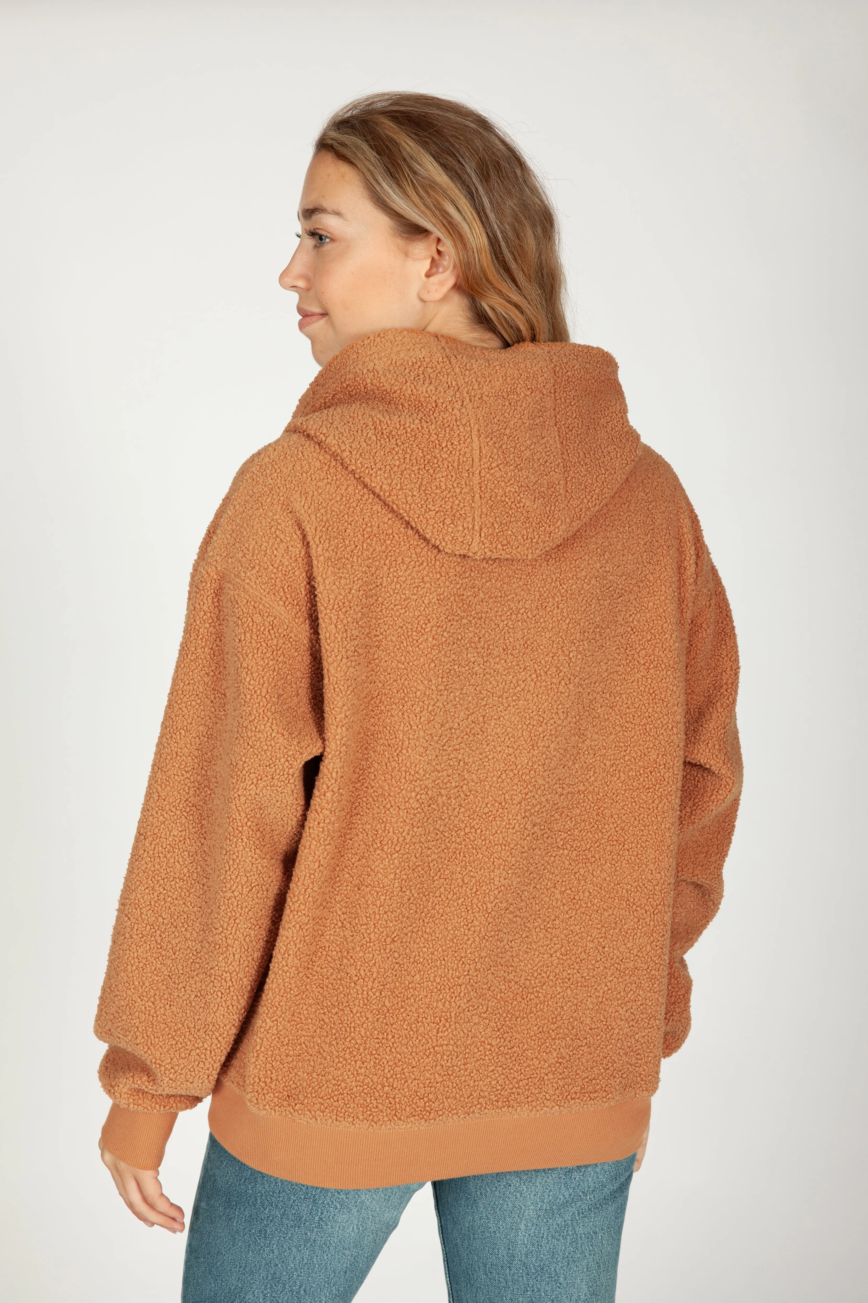 Chlo Relaxed Fit Teddy Sherpa Hoodie in Biscuit