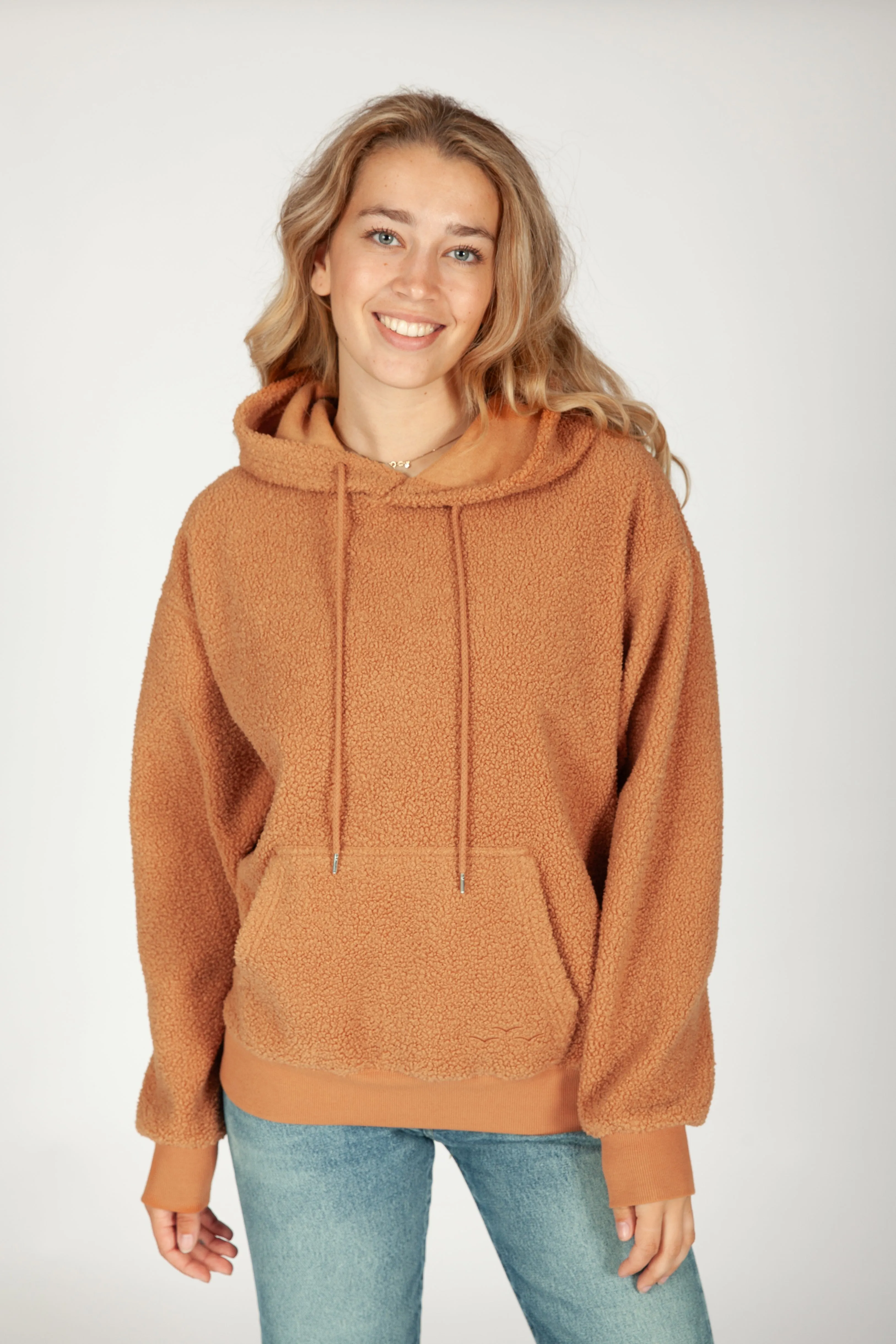 Chlo Relaxed Fit Teddy Sherpa Hoodie in Biscuit