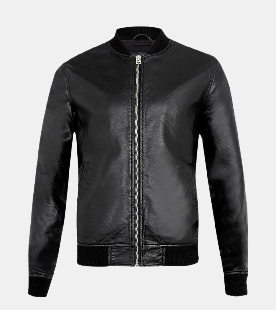 Classic Men's Black Leather Bomber Jacket