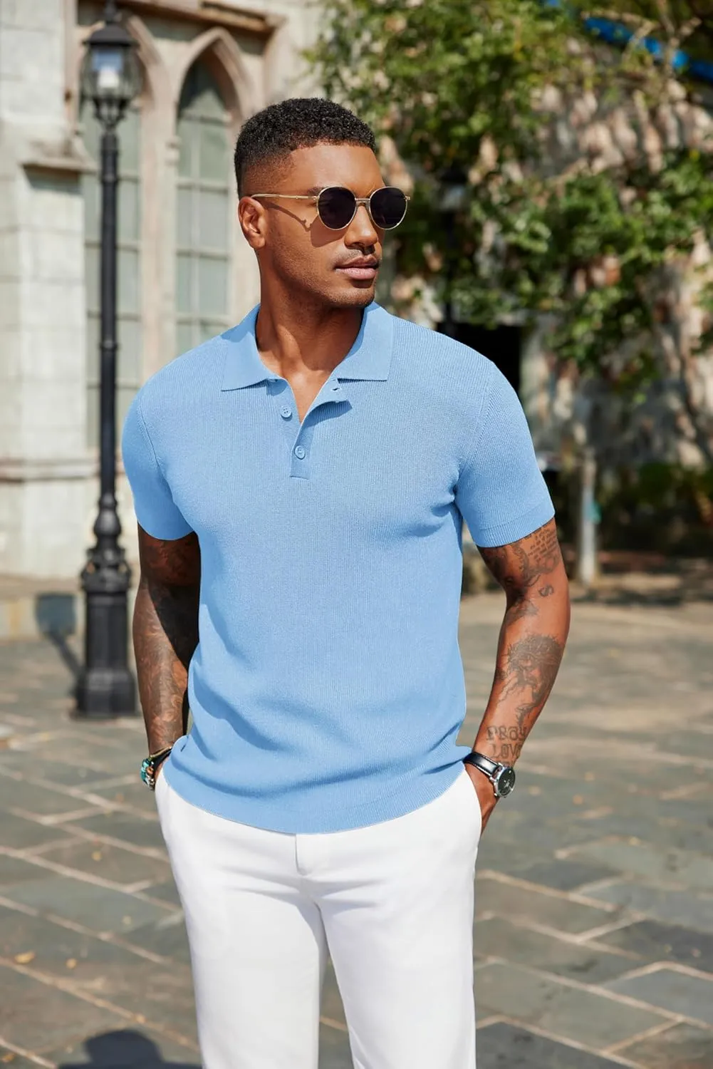 COOFANDY Mens Slim Fit Knit Polo Shirts Business Lightweight Polo Sweater Casual Summer Ribbed Textured Collared T Shirt