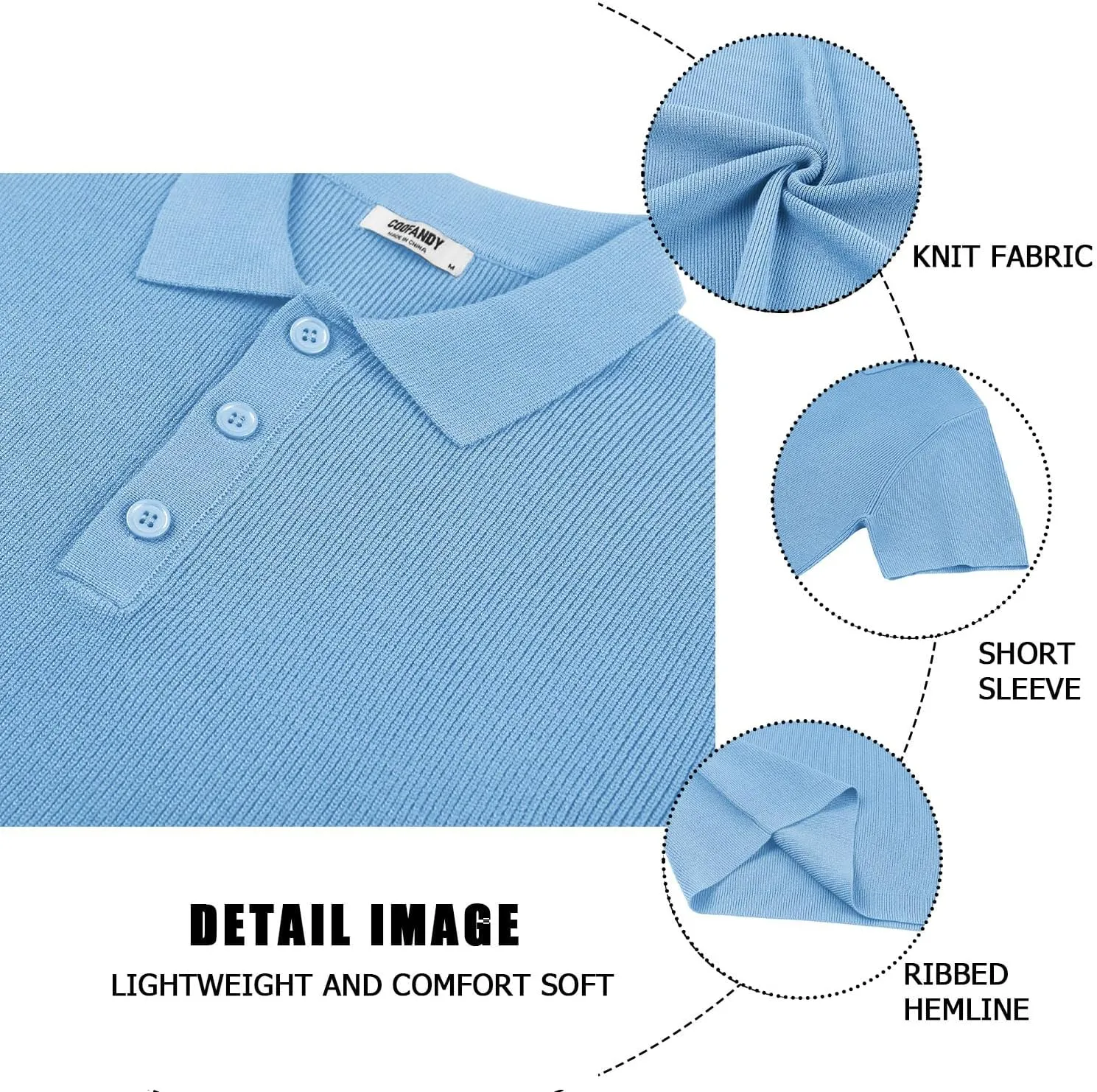 COOFANDY Mens Slim Fit Knit Polo Shirts Business Lightweight Polo Sweater Casual Summer Ribbed Textured Collared T Shirt