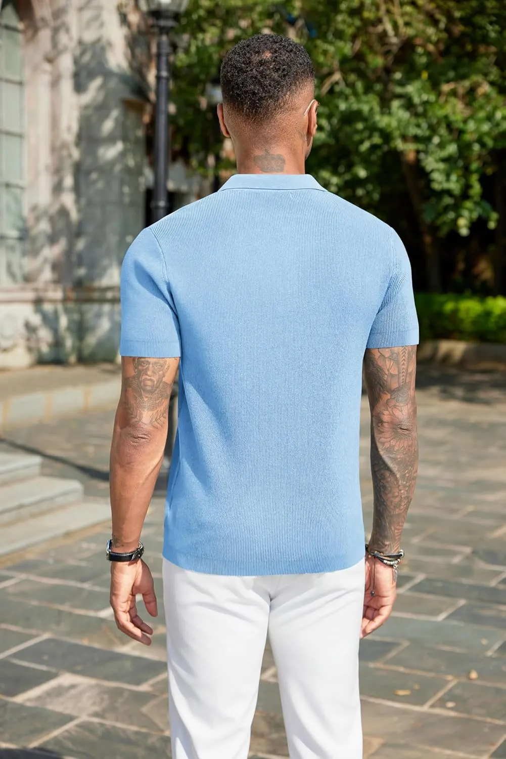 COOFANDY Mens Slim Fit Knit Polo Shirts Business Lightweight Polo Sweater Casual Summer Ribbed Textured Collared T Shirt