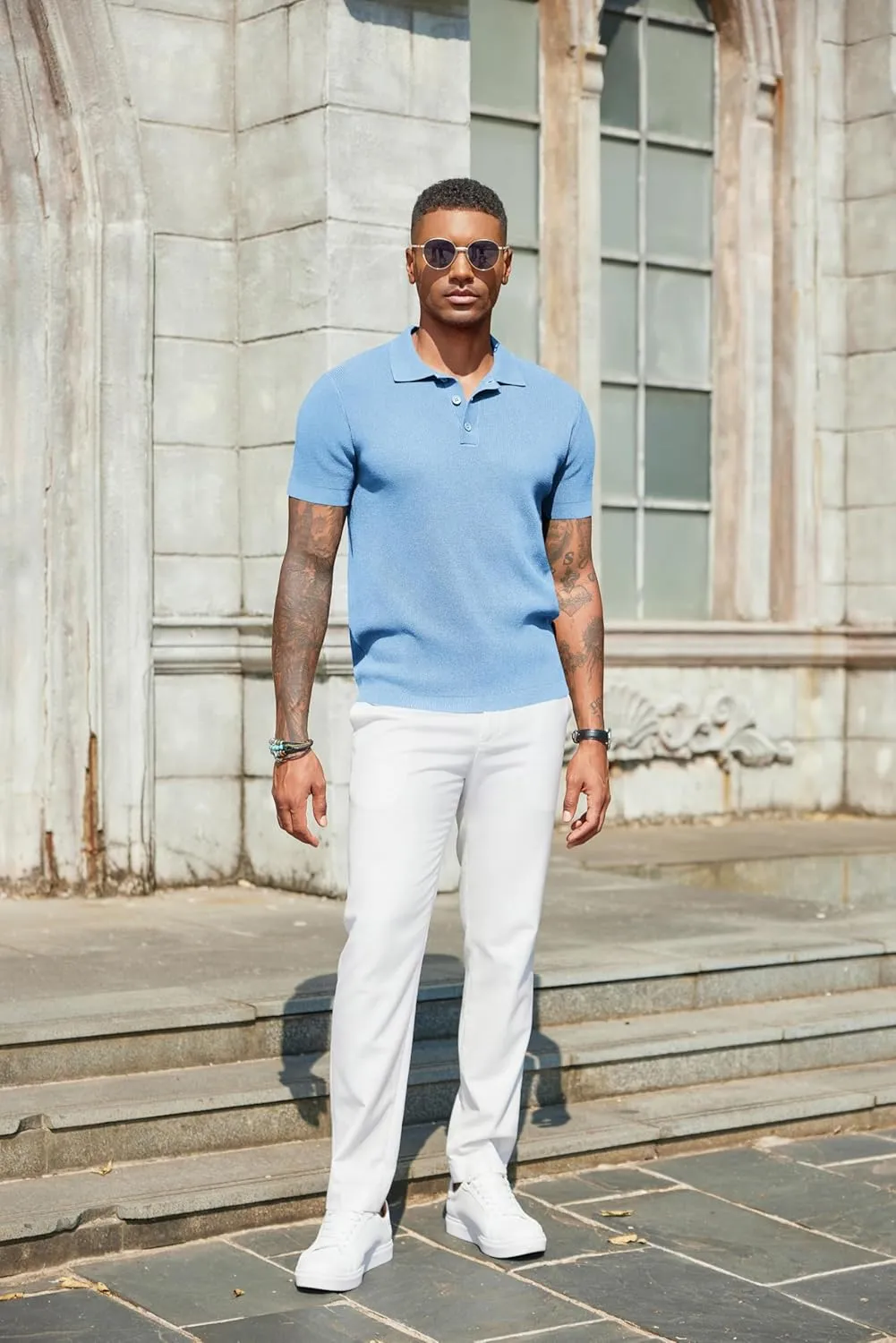 COOFANDY Mens Slim Fit Knit Polo Shirts Business Lightweight Polo Sweater Casual Summer Ribbed Textured Collared T Shirt