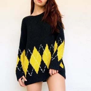 Cozy Argyle Sweater Dress