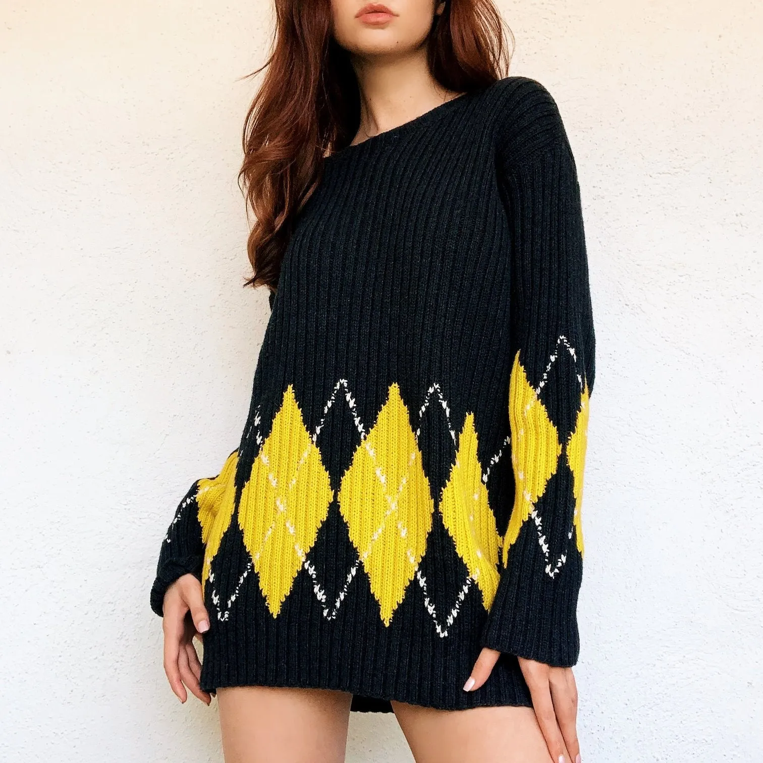 Cozy Argyle Sweater Dress