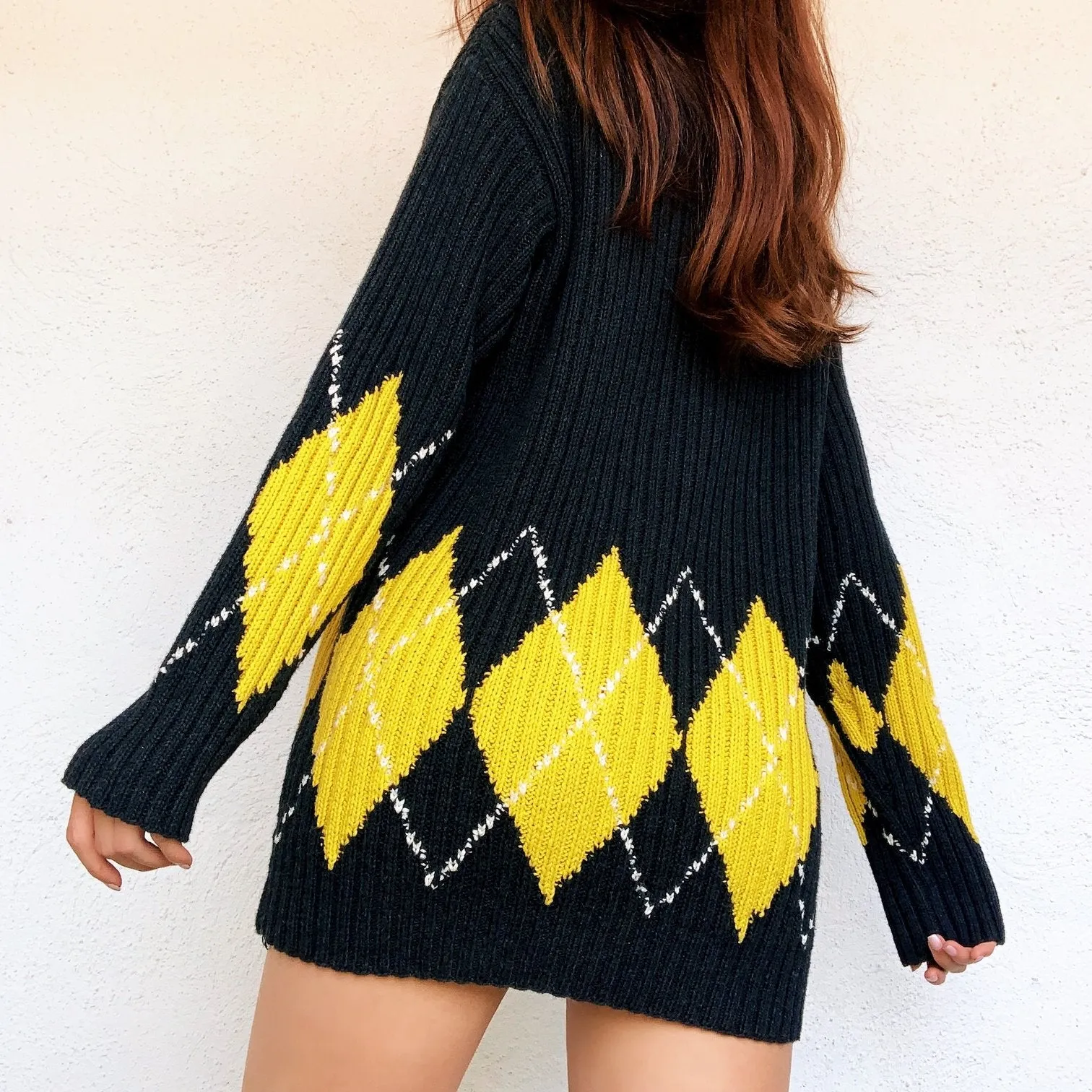 Cozy Argyle Sweater Dress