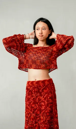 Crochet Cropped Sweater Cotton Red, 1 Size - SALE CLOTHING & KIDS
