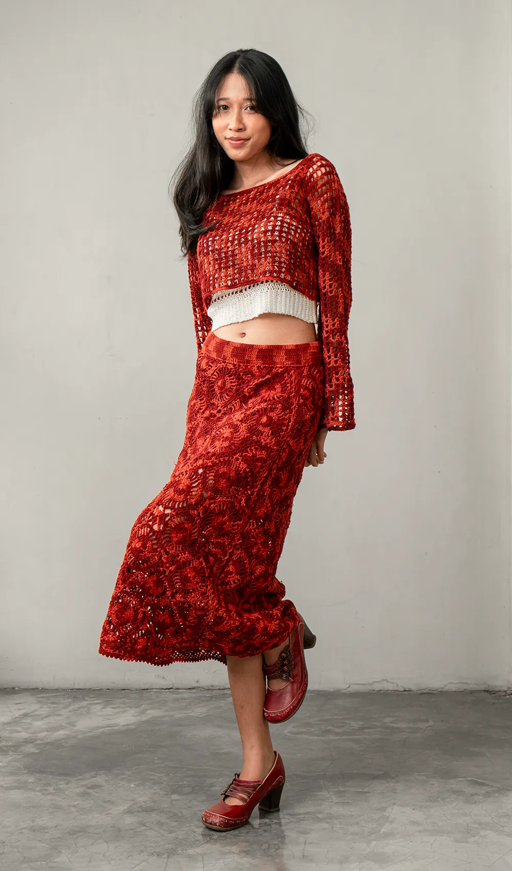 Crochet Cropped Sweater Cotton Red, 1 Size - SALE CLOTHING & KIDS