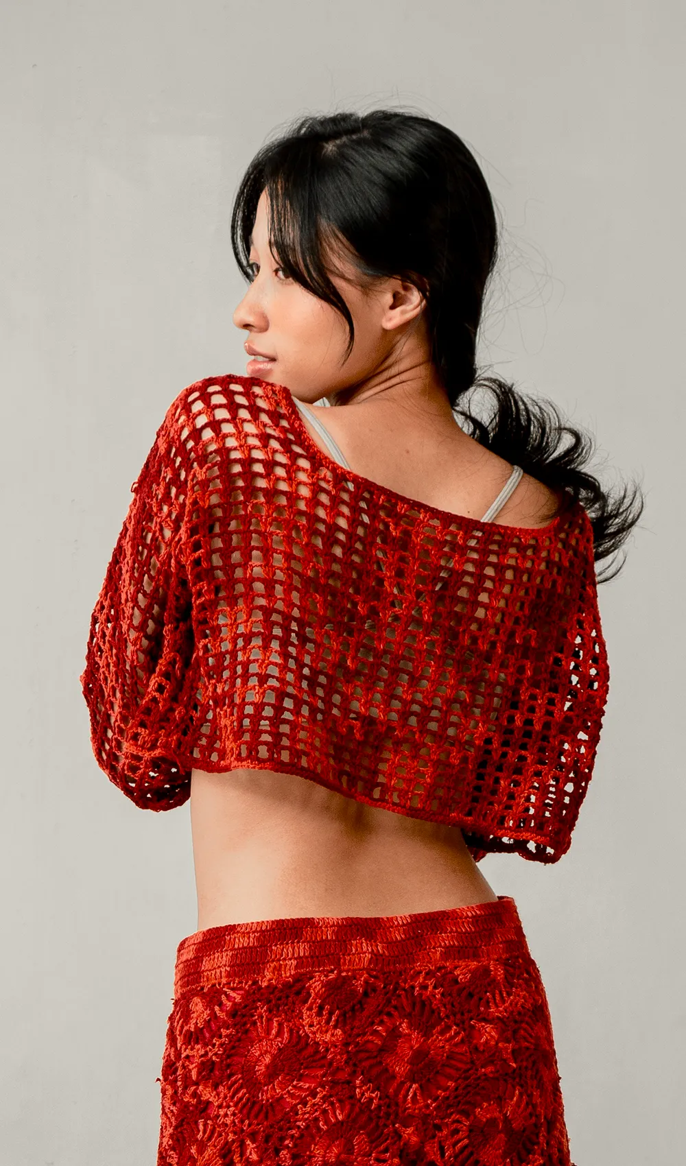 Crochet Cropped Sweater Cotton Red, 1 Size - SALE CLOTHING & KIDS