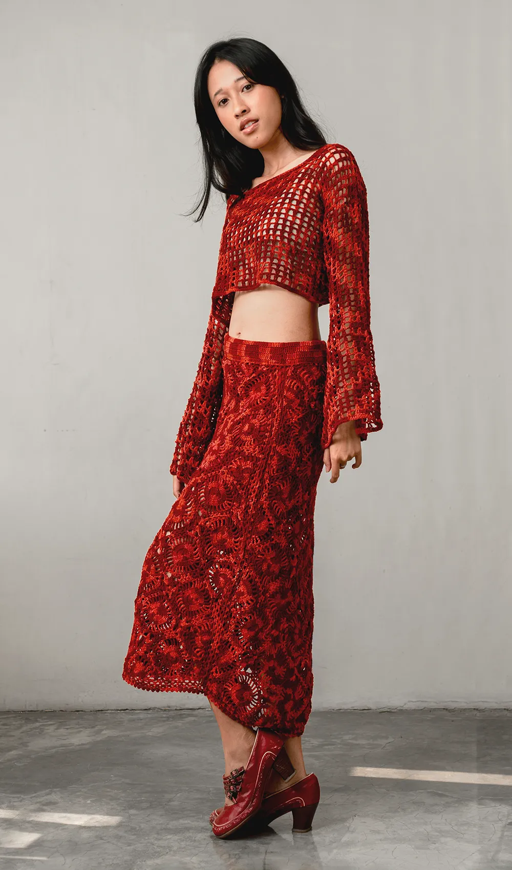Crochet Cropped Sweater Cotton Red, 1 Size - SALE CLOTHING & KIDS