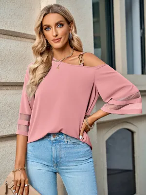 Danette Women's Elegant Solid Color Metal Buckle One-Shoulder Blouse