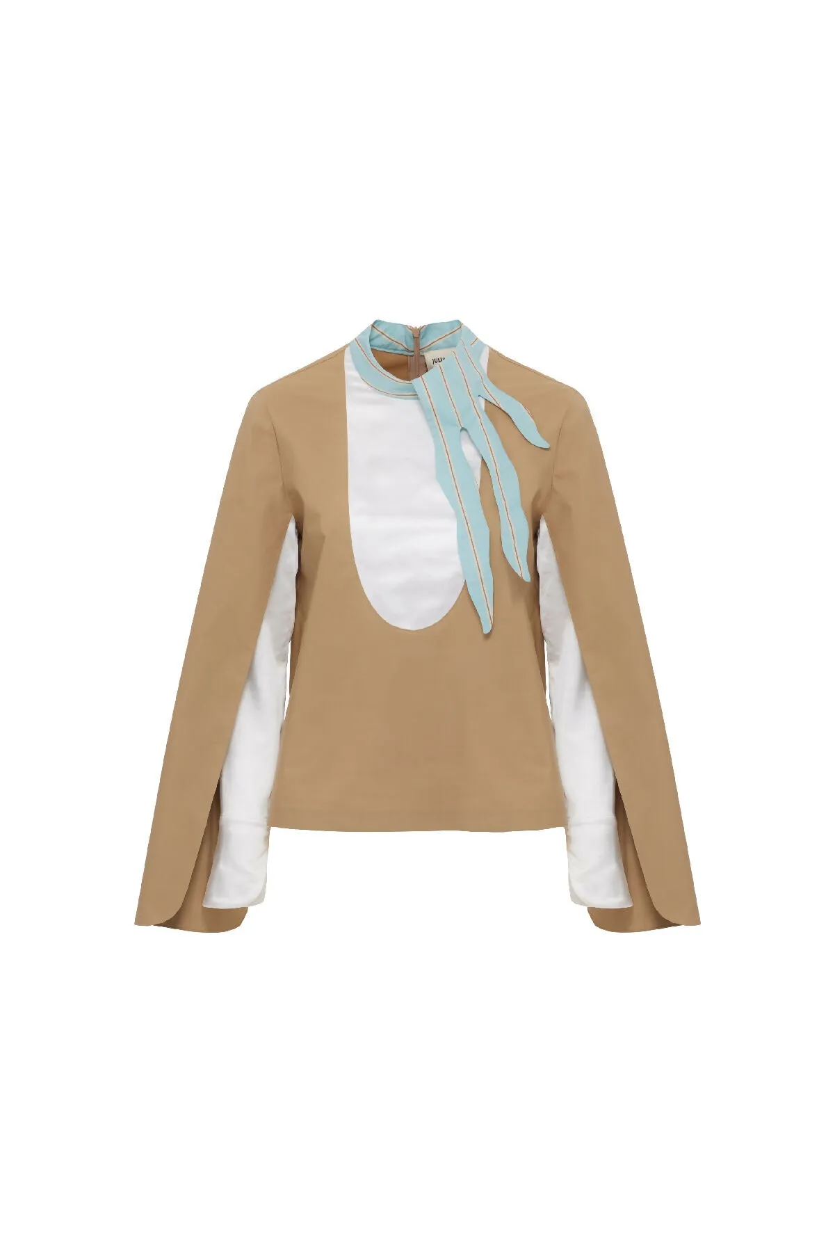 Designer Blouse With Contrast Sleeves Beige