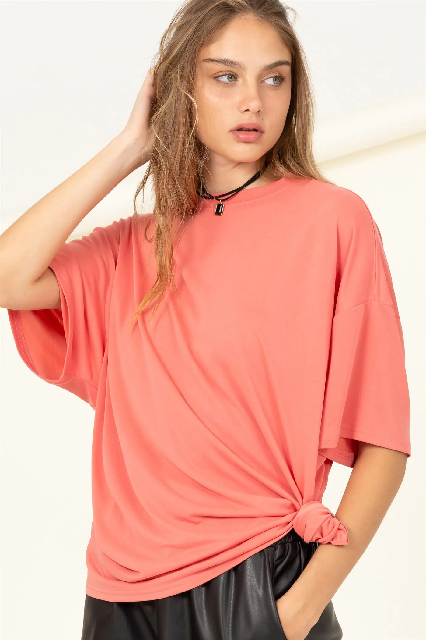 DZ23A156-OVERSIZED SHORT SLEEVE BASIC TOP