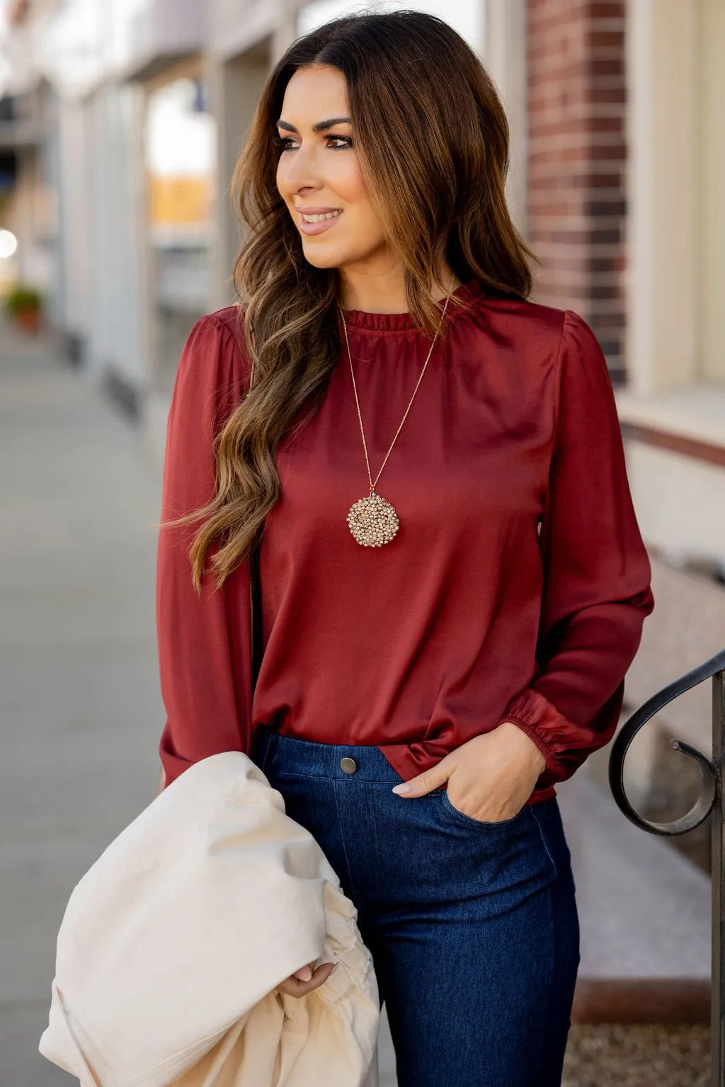 Elegant Cinched Trim Blouse
