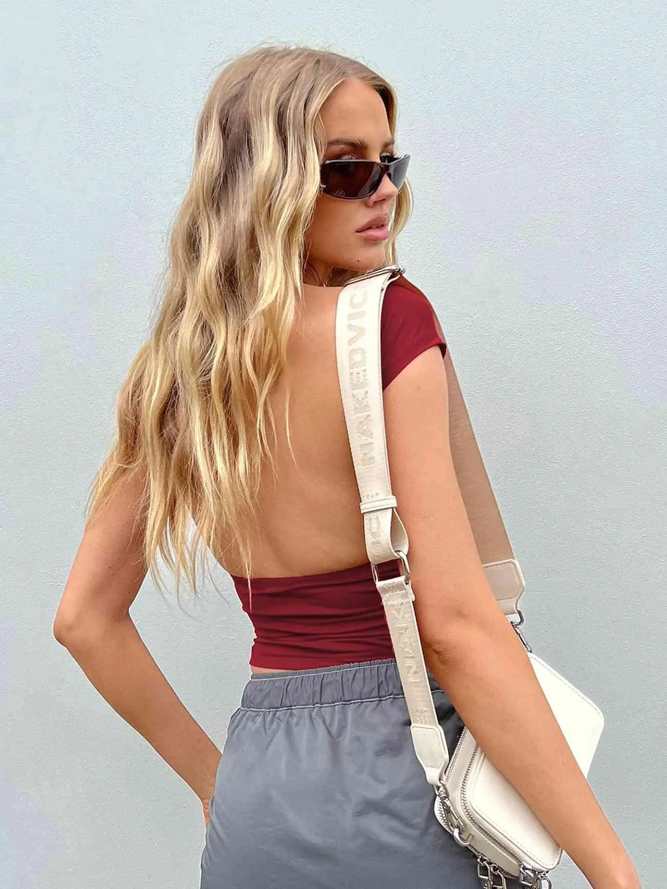 Elegant Cutout Back Cropped Blouse