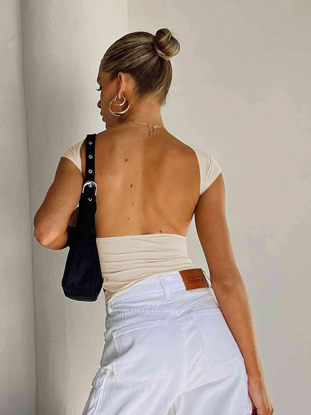 Elegant Cutout Back Cropped Blouse