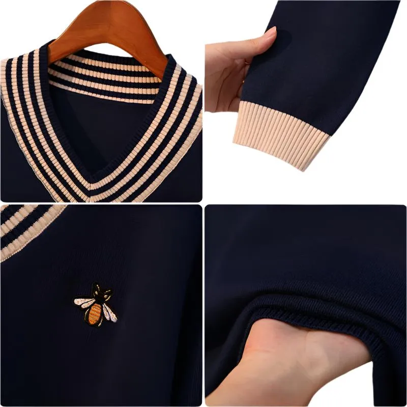 Embroidered Bee Pullover Bottoming Shirt, Unisex Soft Sweater