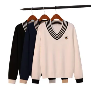 Embroidered Bee Pullover Bottoming Shirt, Unisex Soft Sweater