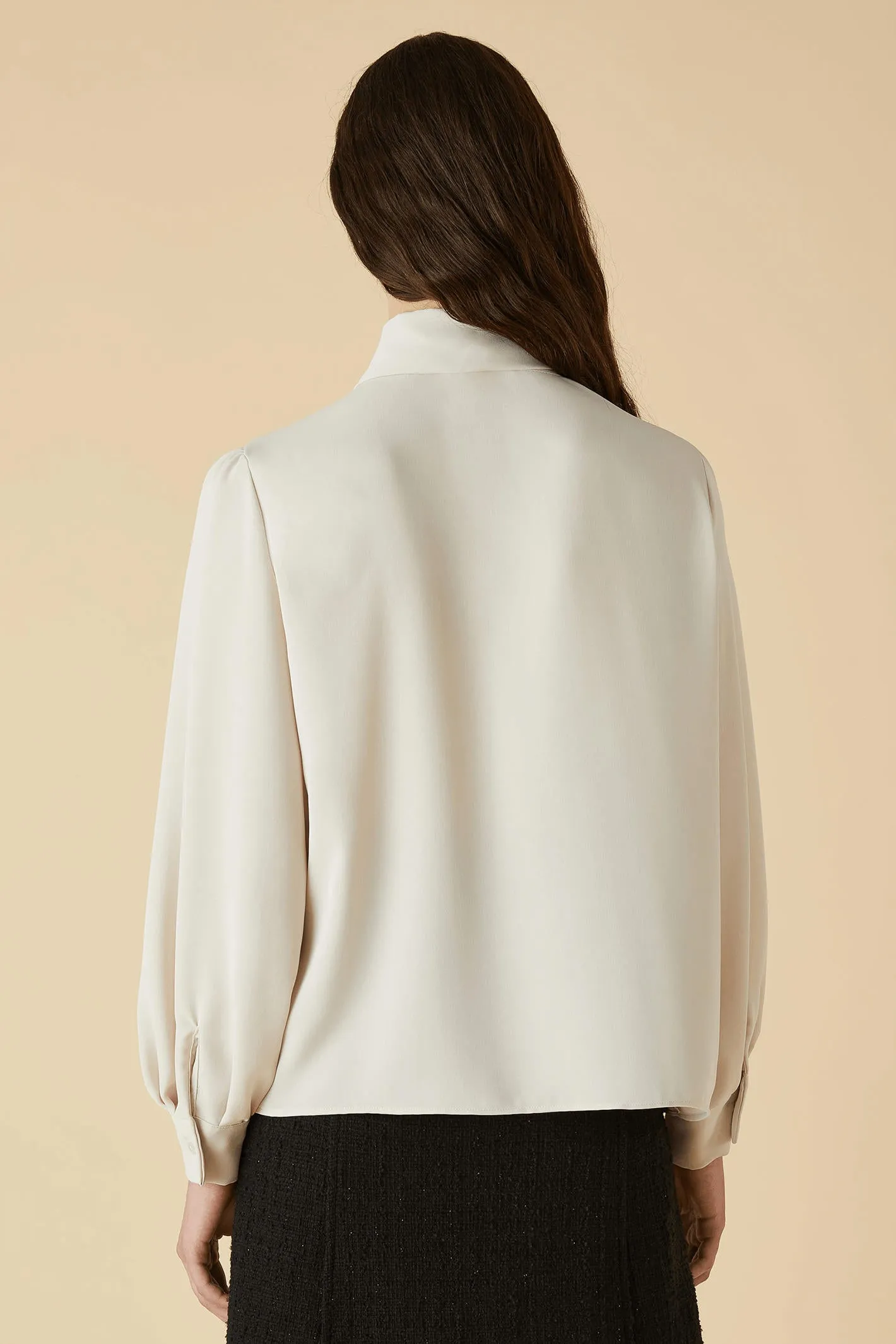 Emme Risico 2351160838200 Beige Tie Neck Blouse