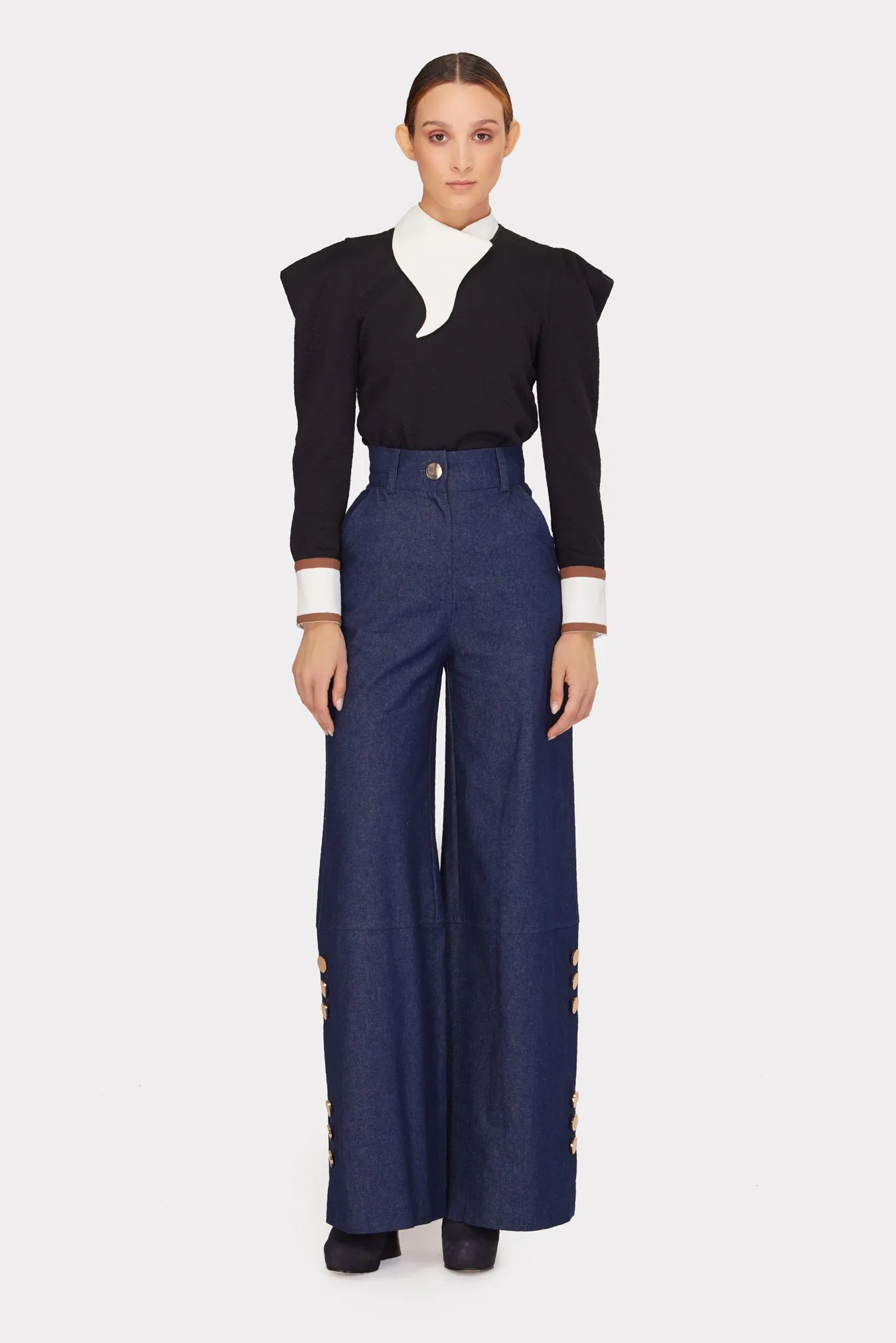 Fashion Asymmetrical Collar Blouse Black
