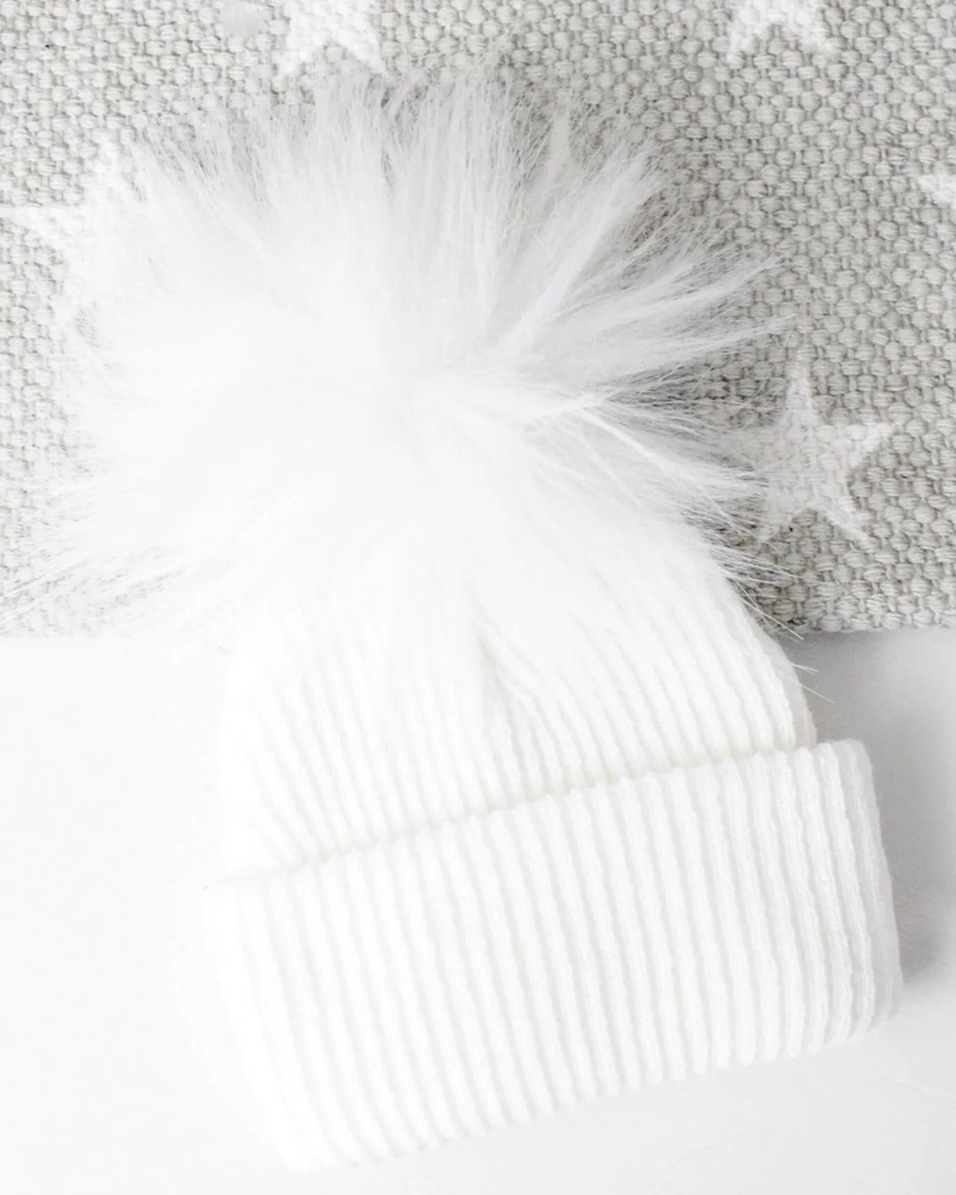 First Size Ribbed Pom Hat - White
