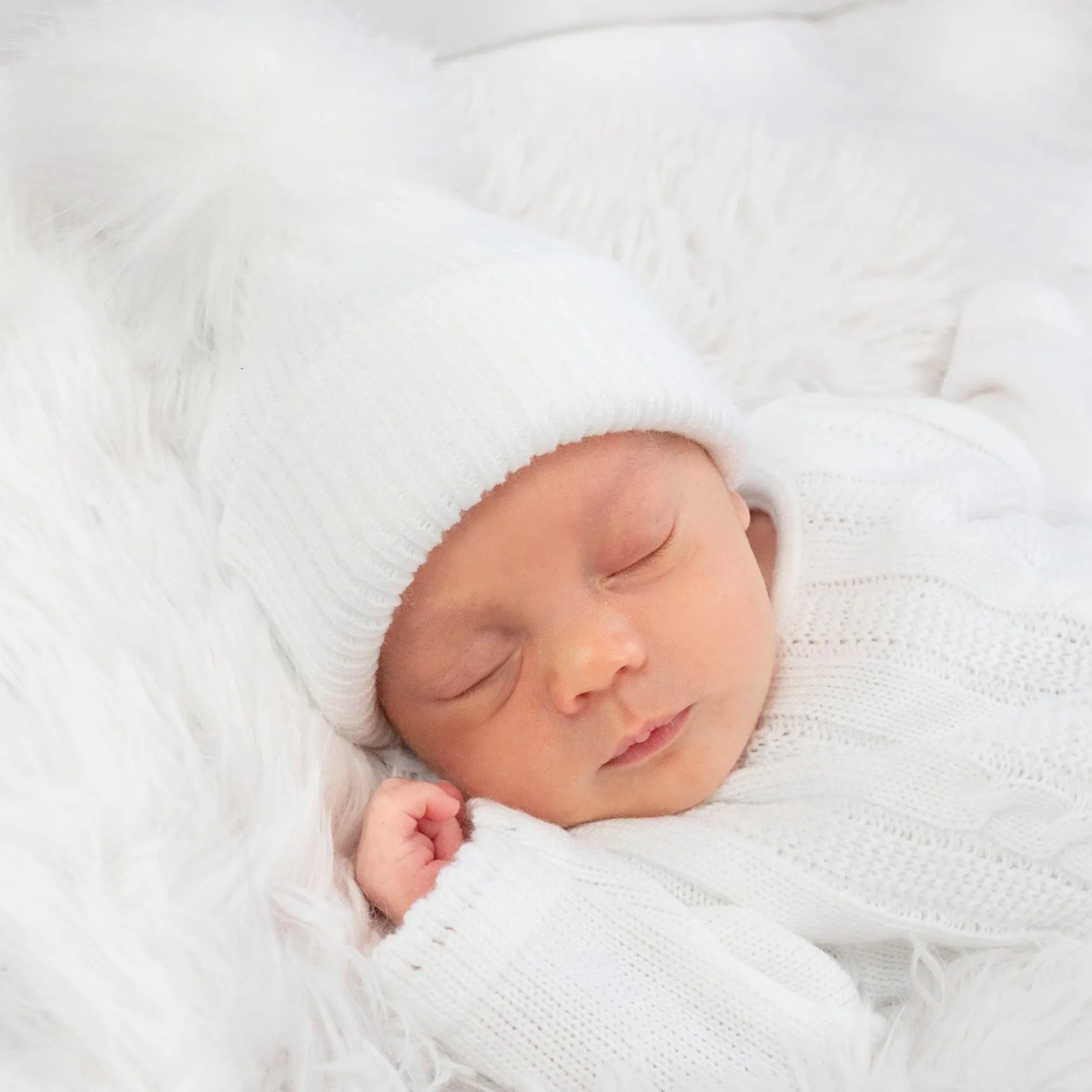 First Size Ribbed Pom Hat - White