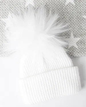 First Size Ribbed Pom Hat - White