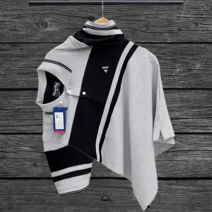 Grey Melange Black with Grey Stripe Polo T-Shirt