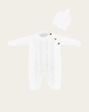 Knitted Romper & Hat - White