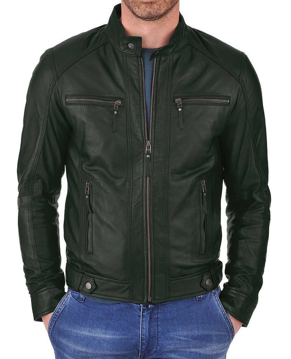 Leather Jackets Hub Mens Genuine Lambskin Leather Jacket (Black, Fencing Jacket) - 1501266
