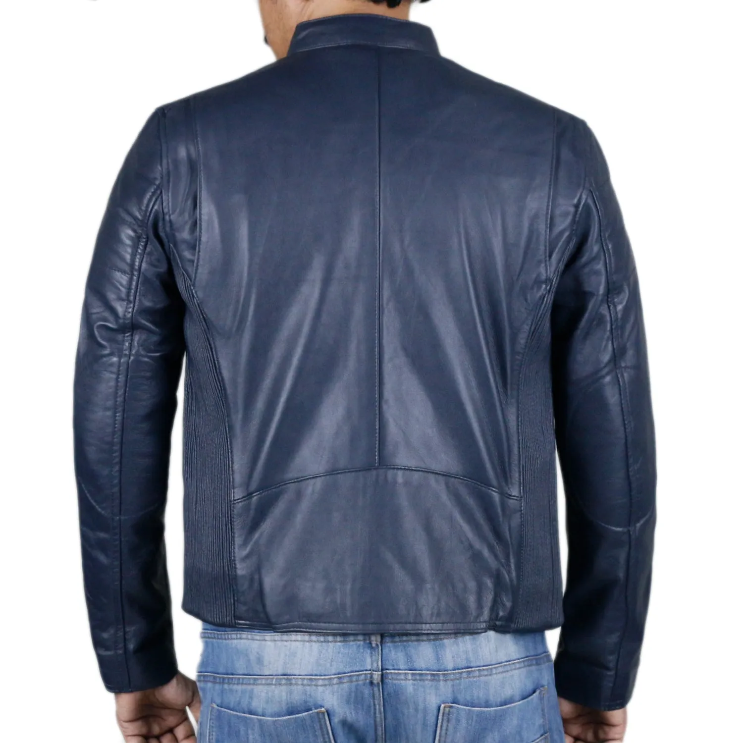Leather Jackets Hub Mens Genuine Lambskin Leather Jacket (Black, Racer Jacket) - 1501008