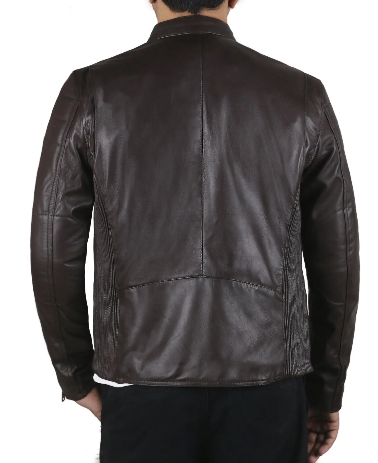 Leather Jackets Hub Mens Genuine Lambskin Leather Jacket (Black, Racer Jacket) - 1501008
