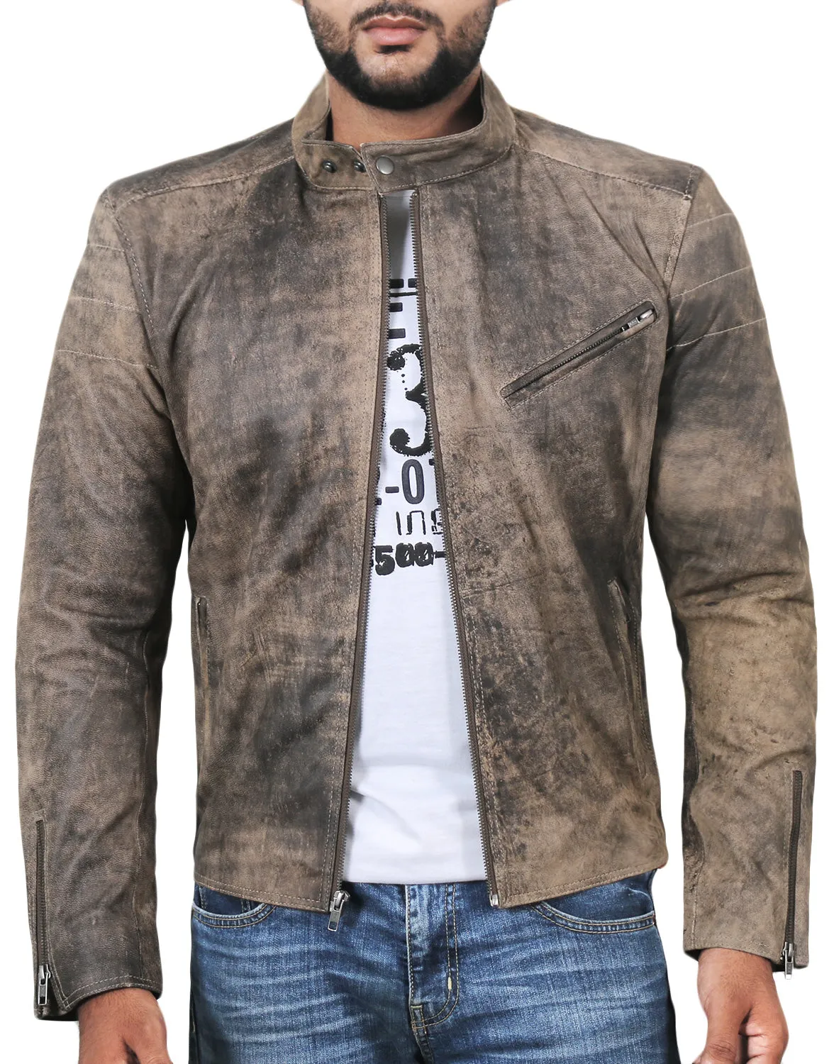 Leather Jackets Hub Mens Genuine Lambskin Leather Jacket (Black, Racer Jacket) - 1501008