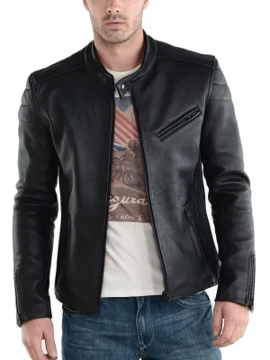 Leather Jackets Hub Mens Genuine Lambskin Leather Jacket (Black, Racer Jacket) - 1501008