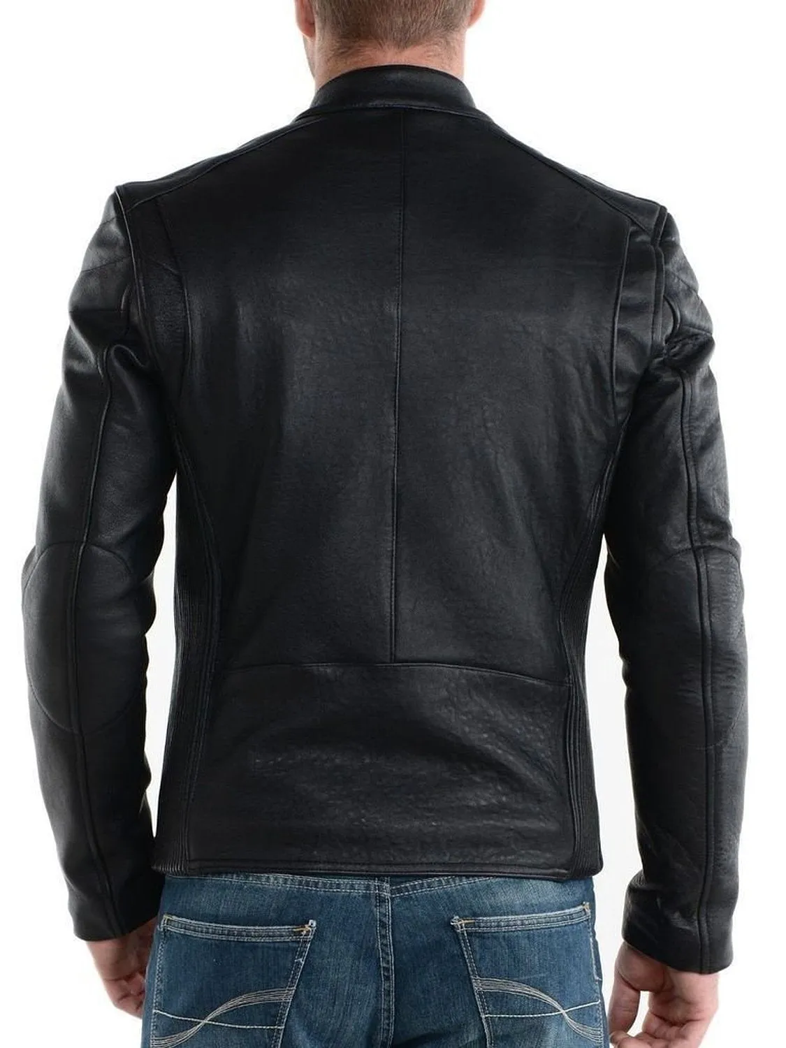 Leather Jackets Hub Mens Genuine Lambskin Leather Jacket (Black, Racer Jacket) - 1501008