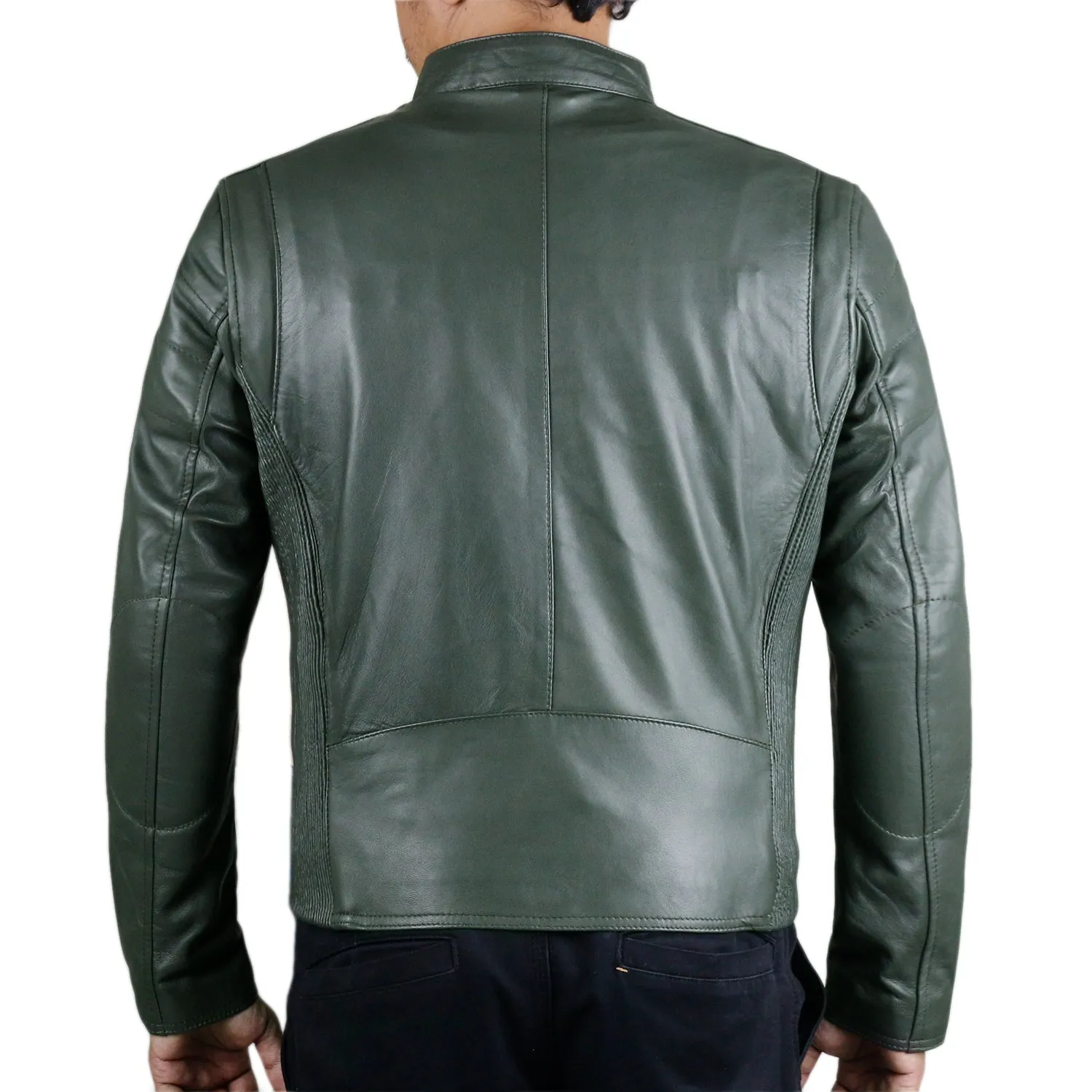 Leather Jackets Hub Mens Genuine Lambskin Leather Jacket (Black, Racer Jacket) - 1501008