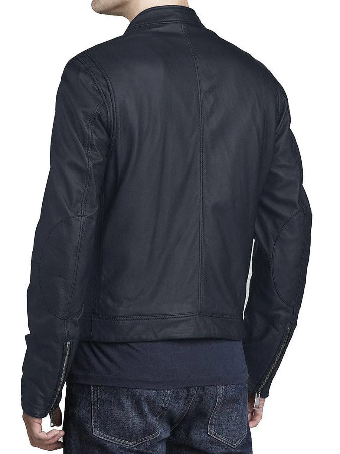Leather Jackets Hub Mens Genuine Lambskin Leather Jacket (Black, Racer Jacket) - 1501316
