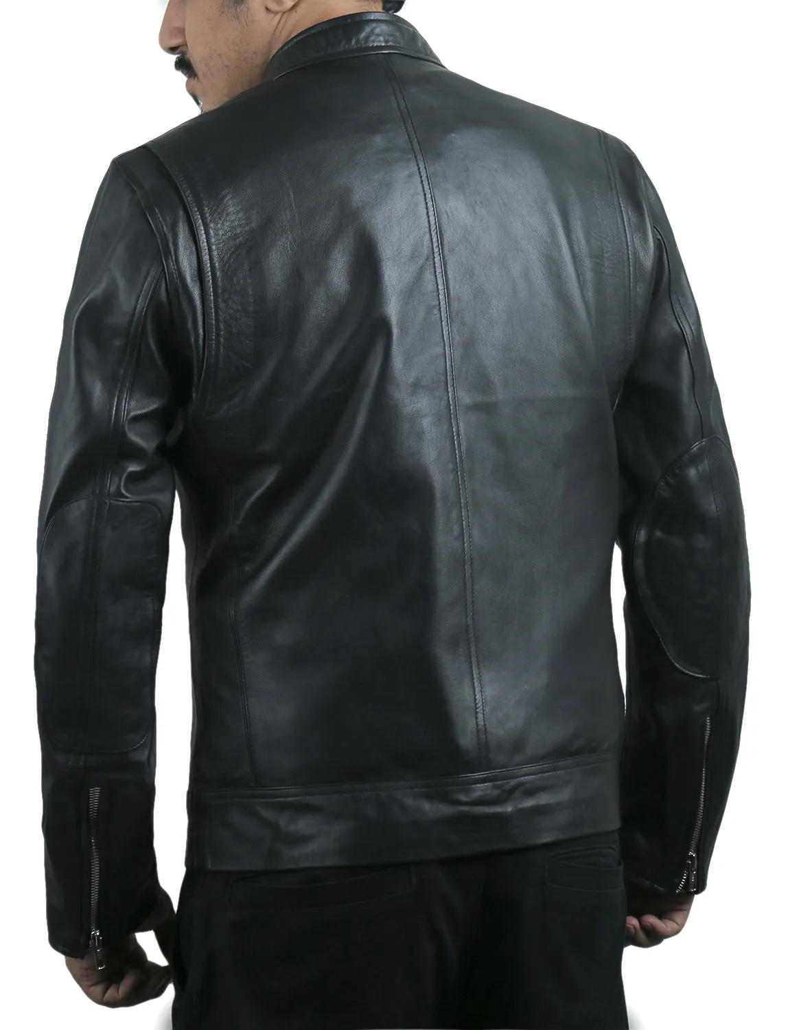Leather Jackets Hub Mens Genuine Lambskin Leather Jacket (Black, Racer Jacket) - 1501316