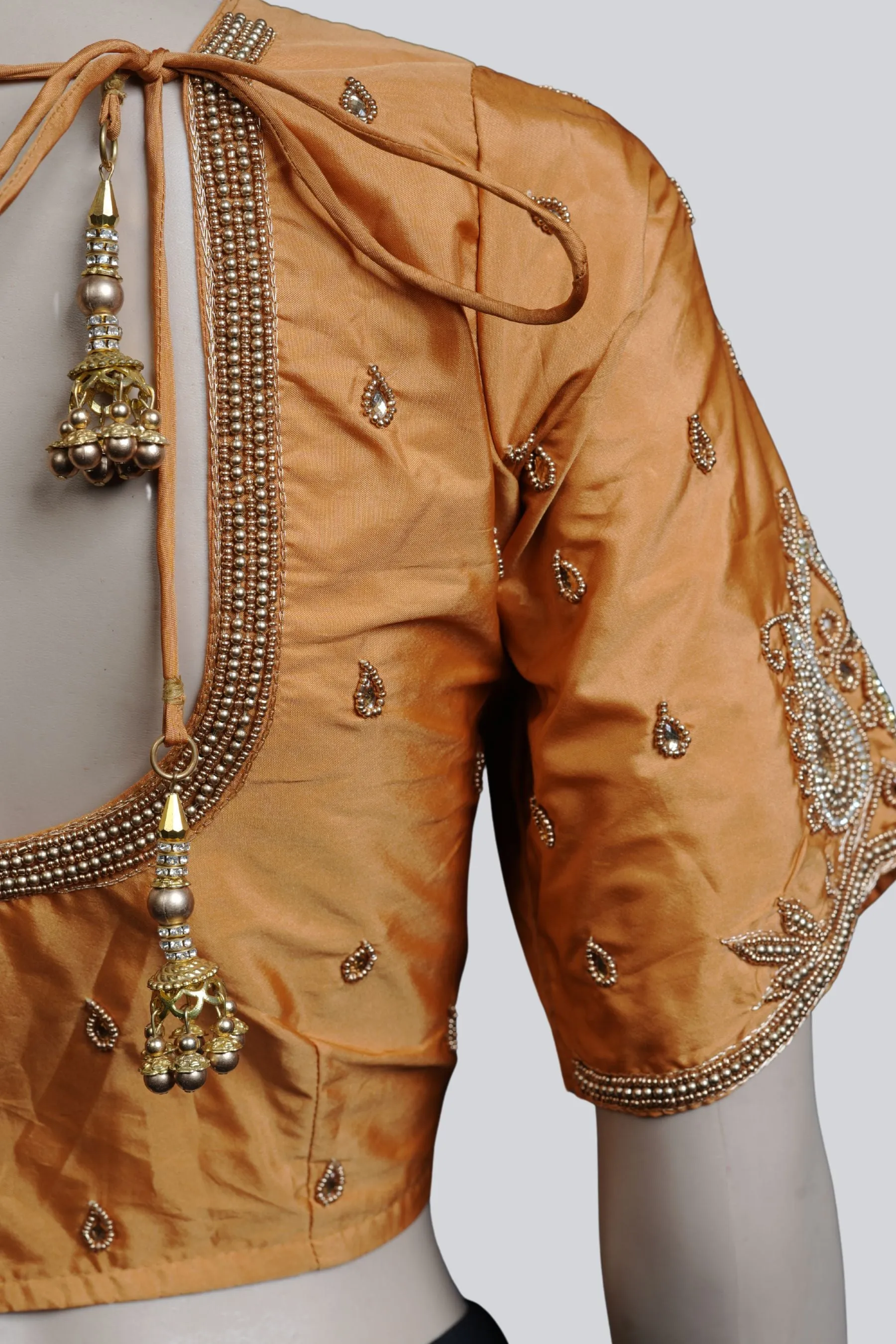 Maggam Work Blouse with Fancy Tassels - Elegant & Heavy Embellishments